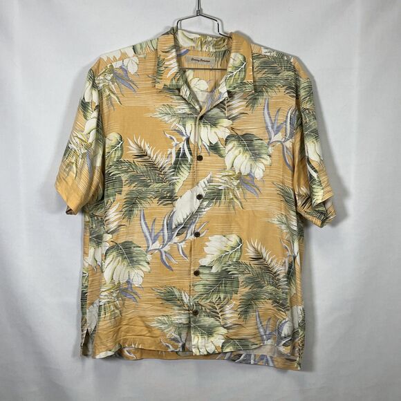 Tommy Bahama Casual Button Down Shirt Men's Yellow Silk Hawaiian Floral Size XL - Picture 1 of 7